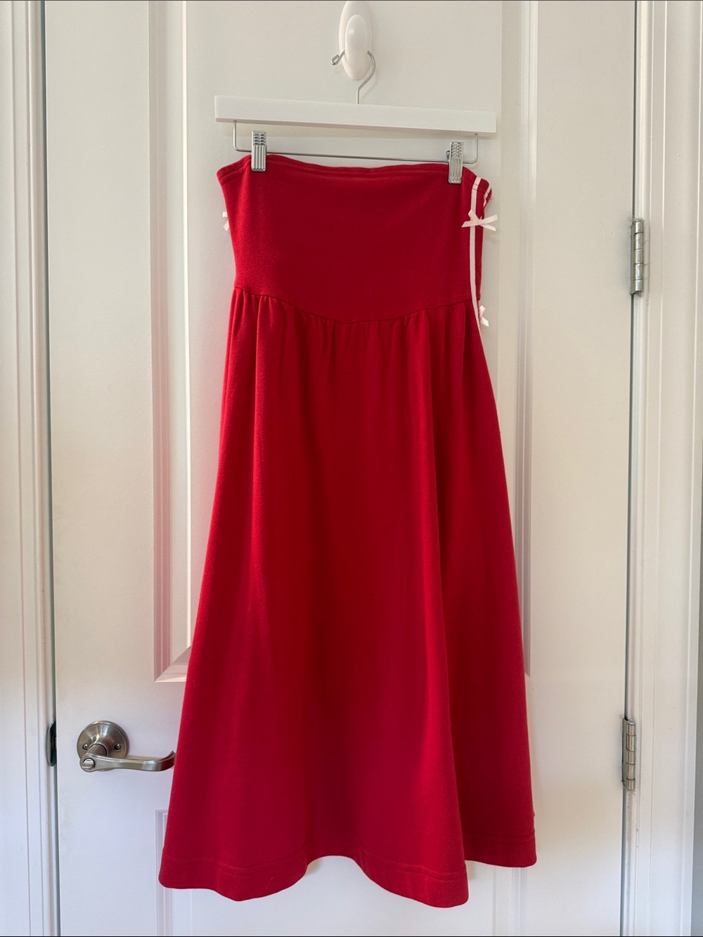 Strapless Red Midi Dress with Side Tie
